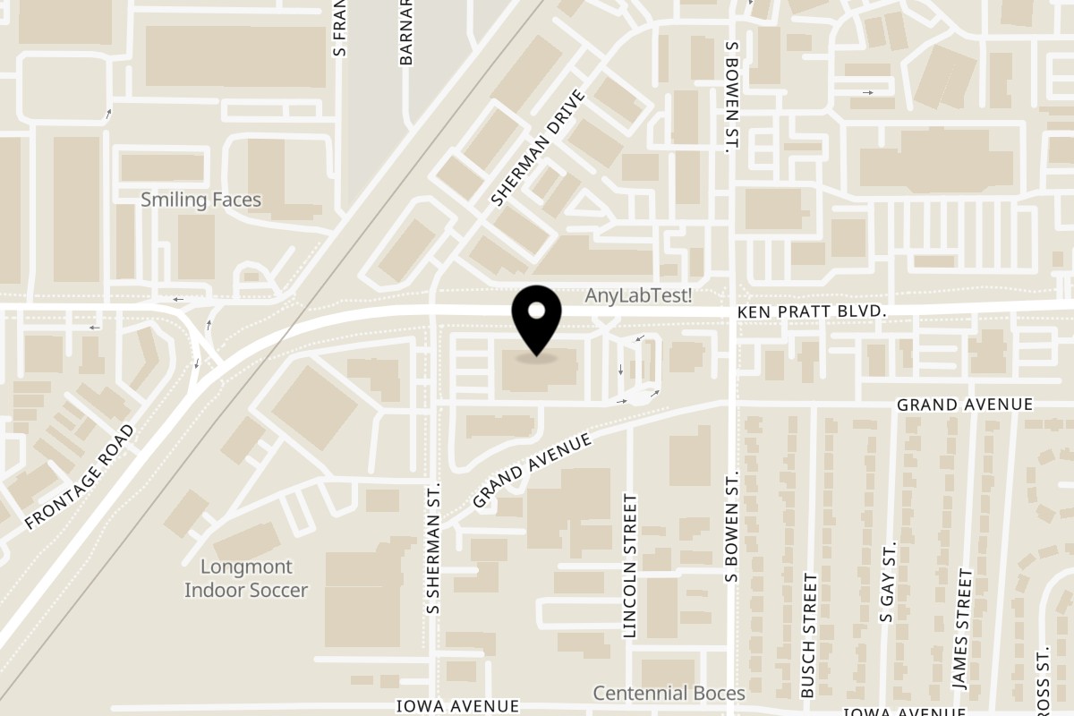Map showing the location of Namaste Momo and curry house on 1225 Ken Pratt Blvd suit 100 in Longmont